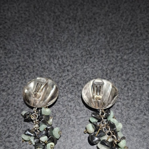 Vintage statement clip-on earrings with shell and semiprecious stones