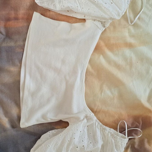 Zara white off-shoulder crop top with puffed eyelet sleeves