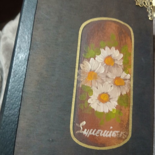 Vintage notebook handmade from wood and leather, hand-painted