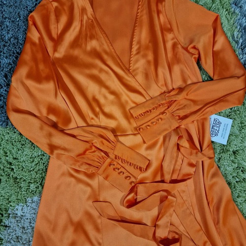 Satin Wrap Midaxi Dress New Vibrant Orange Size M