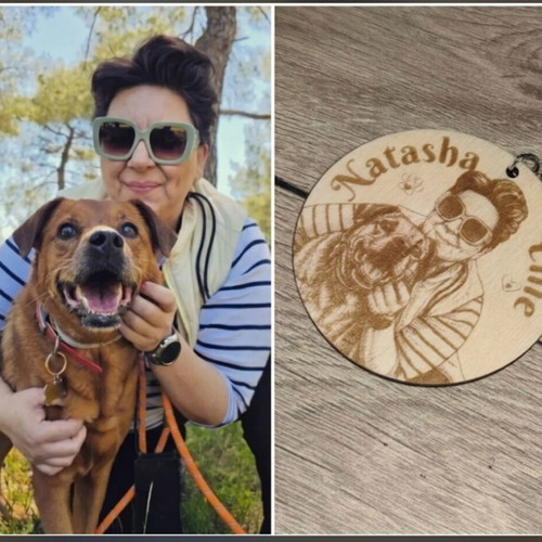 Personalized wooden keychain with photo engraving and name