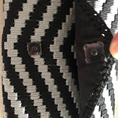 Handmade woven shoulder bag new, black and silver with plastic chain