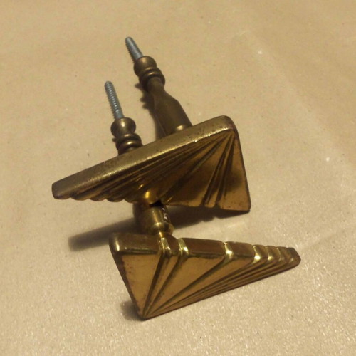 Metal door handles with designs for wooden door, used, set of 2, 10 cm length