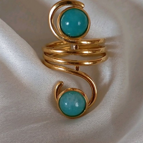 Ring stainless steel new, ancient Greek style with two blue stones