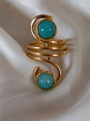 Ring stainless steel new, ancient Greek style with two blue stones
