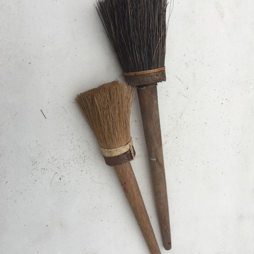 Round vintage brushes unused with natural bristles