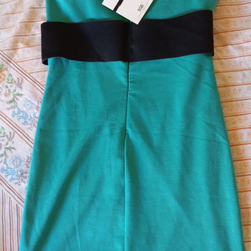 BSB mini elegant dress in petrol green with black belt and straps