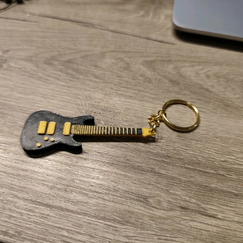 Handmade Electric Guitar Keyring 3D Printed New Black and Yellow