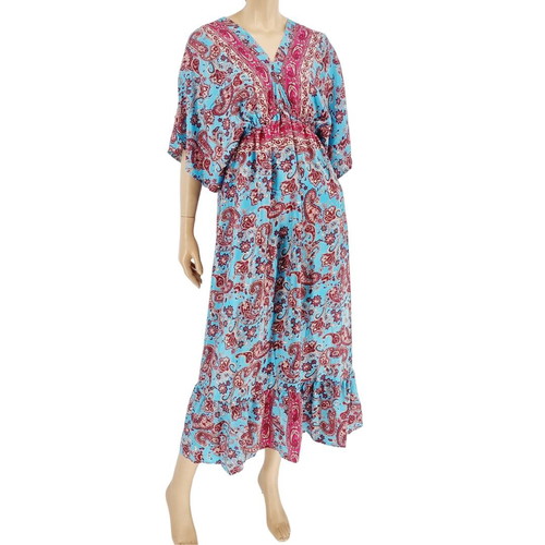 Double Six long dress with batwing sleeve new, multicolor turquoise