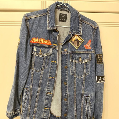 Bershka Denim jacket with patches, like new, size XS-S
