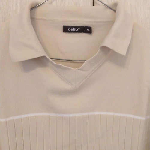 Celio Polo T-shirt XL like new, cream and white, cotton
