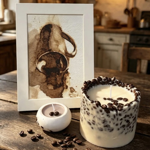 Luxury 3-piece coffee art gift set with large and small mocha scented candles