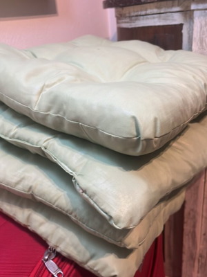 Chair cushions used, set of 4, green with small stain