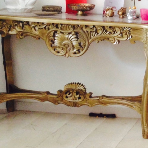Wood Carved Console Used, Gold Bronze Color