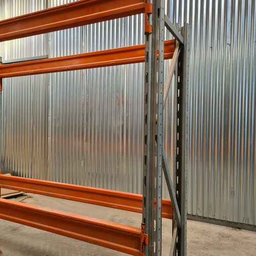 Heavy-duty metal warehouse shelves like new, pack