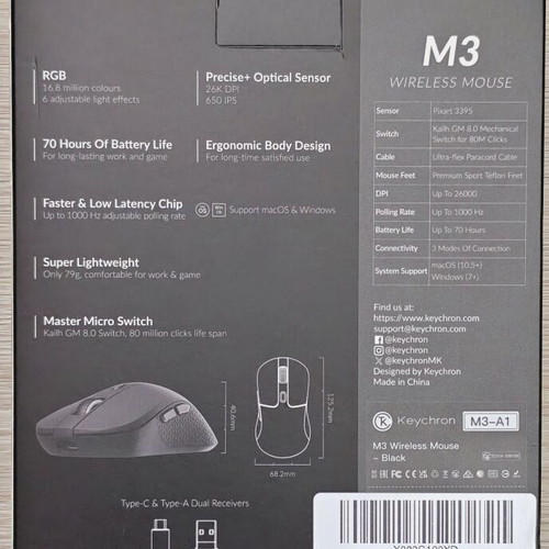 Keychron M3 8K Wireless Mouse new, Bluetooth 5.3 and 2.4 GHz