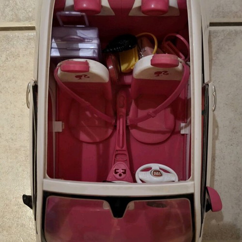 Barbie Fiat 500 Convertible used white toy car with pink interior