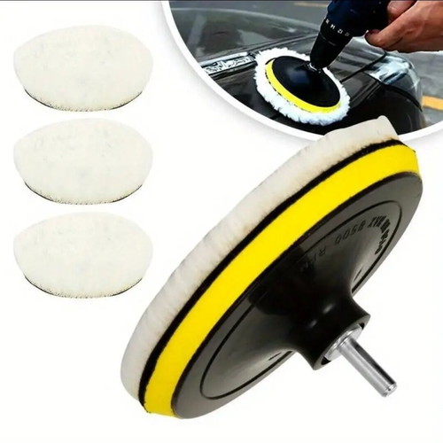 Polishing wool set 4" (100mm) new, 5 pieces with drill adapter