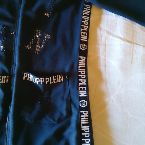 Philipp Plein long cardigan with hood like new, cotton blend, blue, size L