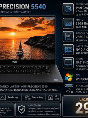 Dell Precision 5540 laptop used, i5-9400H, 32GB RAM, 256GB SSD, Quadro T1000, Windows 11