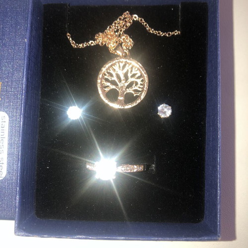 Swarovski jewelry set with tree of life pendant, earrings, ring, like new