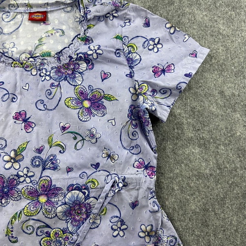Dickies floral nurse blouse women's small used, multicolor