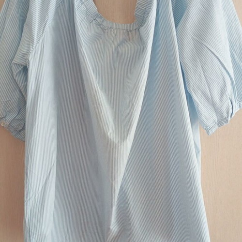 Cotton striped blouse with smile neckline like new, 7XL white and blue