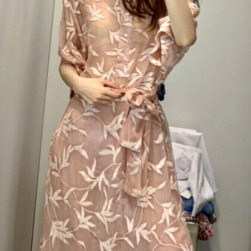 ZARA Embroidered Caftan Dress Small Pink Peach New
