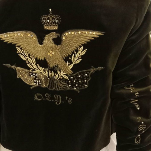 Velvet olive jacket used, embroidered with gold thread and stones, size S