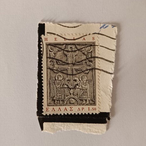 Greek Stamp Angel used, Byzantine art design