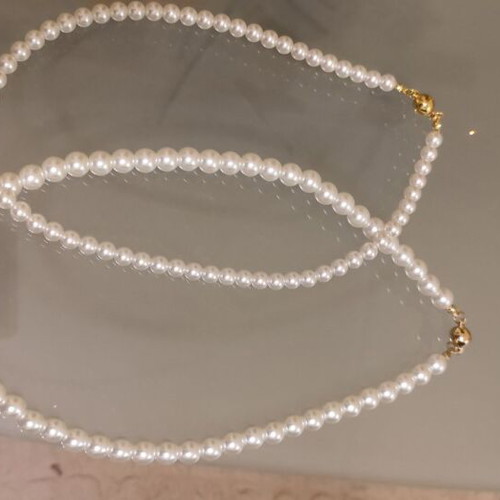 Two pearl necklaces with stainless steel magnetic clasp, new