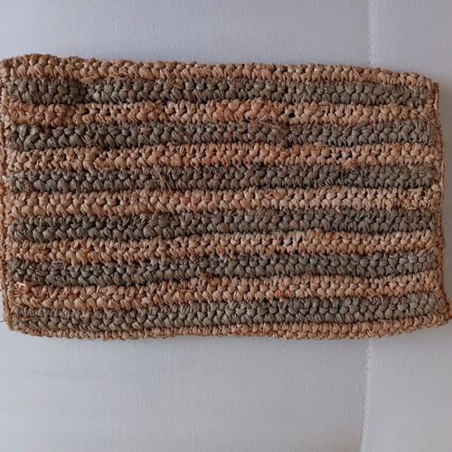 Straw clutch bag used, beige with khaki details
