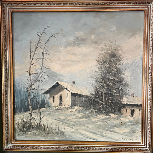 Winter oil painting by Dimitrios Vergidis like new, signed