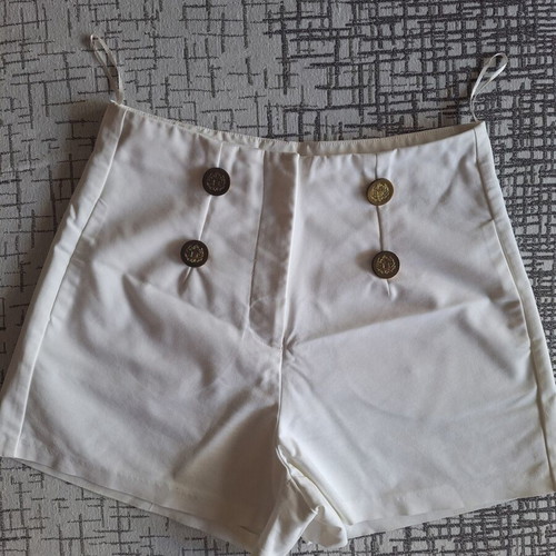 Manolo women's high-waisted shorts with bronze buttons like new, white, size M