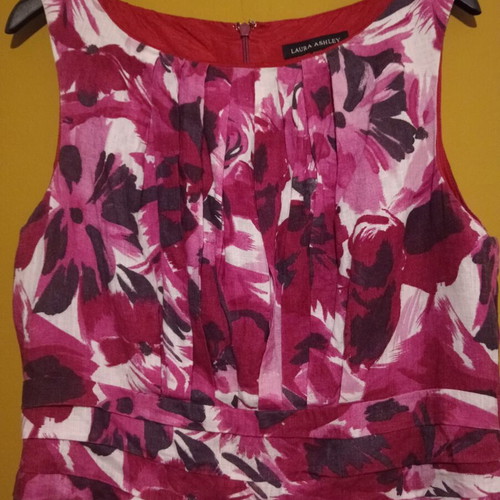 Laura Ashley Pink Floral Wedding Guest Dress 100% Linen like new