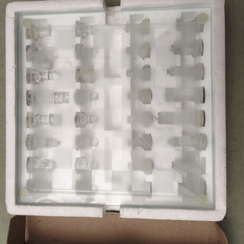 Luxury chess game with glass pieces and board, like new