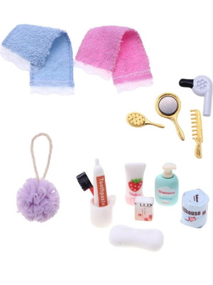 Doll bathroom accessories new, set of 15 pieces