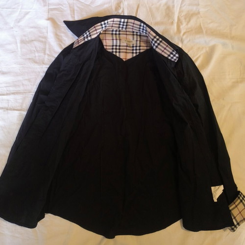 Burberry London black shirt with Nova Check collar and cuffs, size S