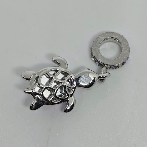 Turtle Pendant Charm with Purple Semi-Precious Stone and Crystals like new