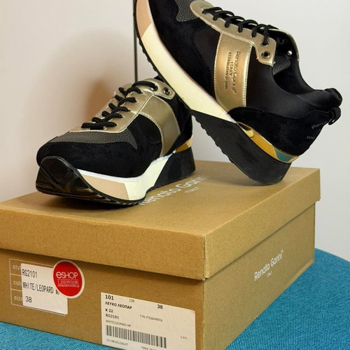 Renato Garini women's sneakers size 38 like new, black with gold