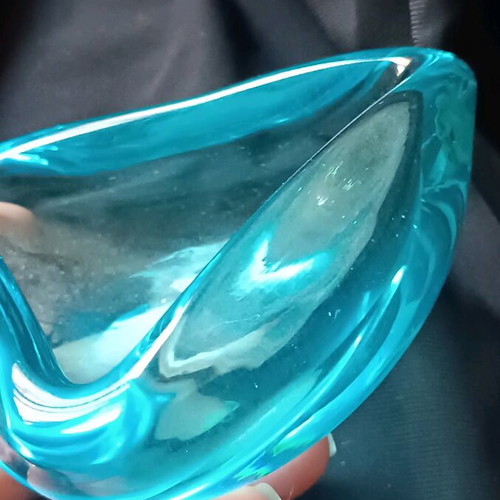 Glass ashtray used, blue Murano style vintage