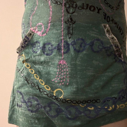 Custo Barcelona sleeveless long thin hoodie blouse like new, green multicolor
