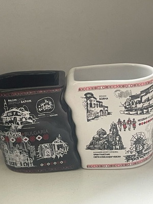 Set of souvenir mugs new from Bulgaria with landmark designs
