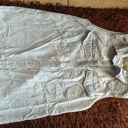 Denim shirt like new with pearl buttons, blue, size S