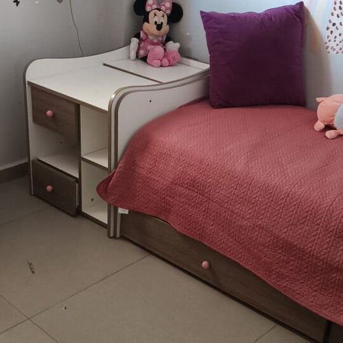 Children's bed and bedside table set with drawers