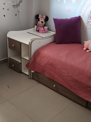Children's bed and bedside table set with drawers