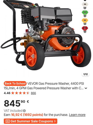 VEVOR βενζινοκίνητο πλυστικό μηχάνημα 4400 PSI 2.6 GPM