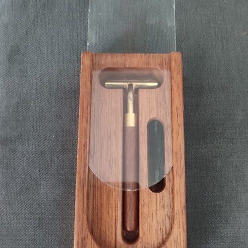 Vintage shaving set 90s with wooden case and Solingen shavette