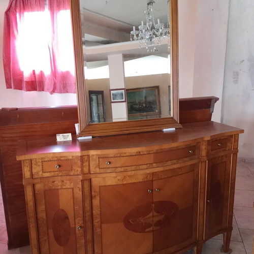Buffet with marquetry and mirror, new, light walnut color