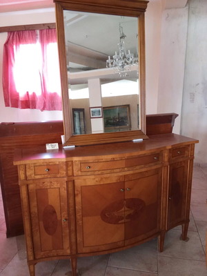 Buffet with marquetry and mirror, new, light walnut color